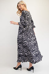 Celeste Full Size Leopard Round Neck Flounce Sleeve Dress