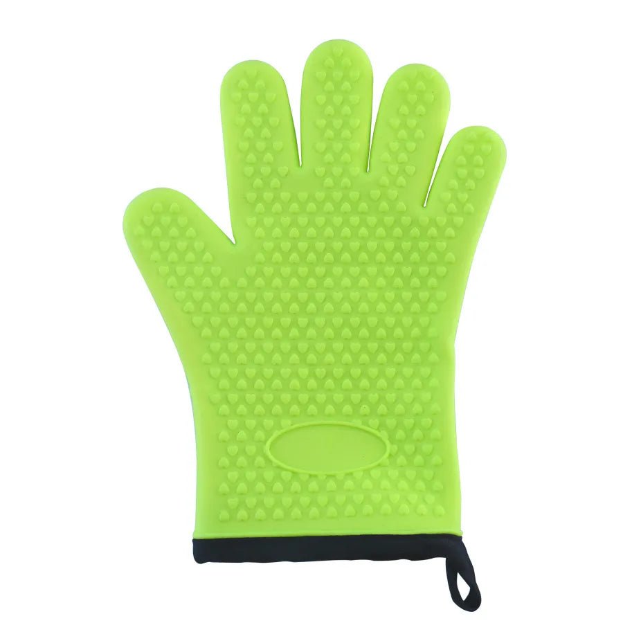 1/2Pc Silicone Glove With Lanyard Kitchen Grilling Gloves Oven Mitt Heat Resistant Non-slip Cooking BBQ Grill Glove Baking Glove 1Pcs Green