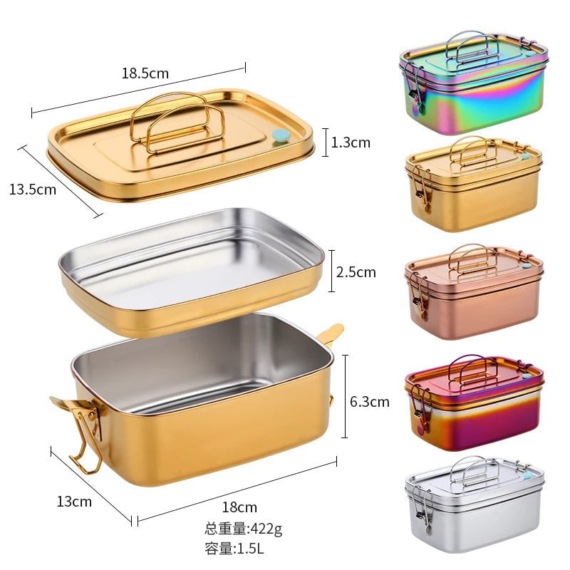 1/3Pcs Stainless Steel Lunch Box - 2-Layers Portable Food Storage for School, Office Worker, Microwave Heating Lunch Container
