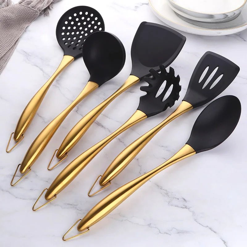 1-7PCS/Set Silicone Cooking Tool Set 6pcs Gold