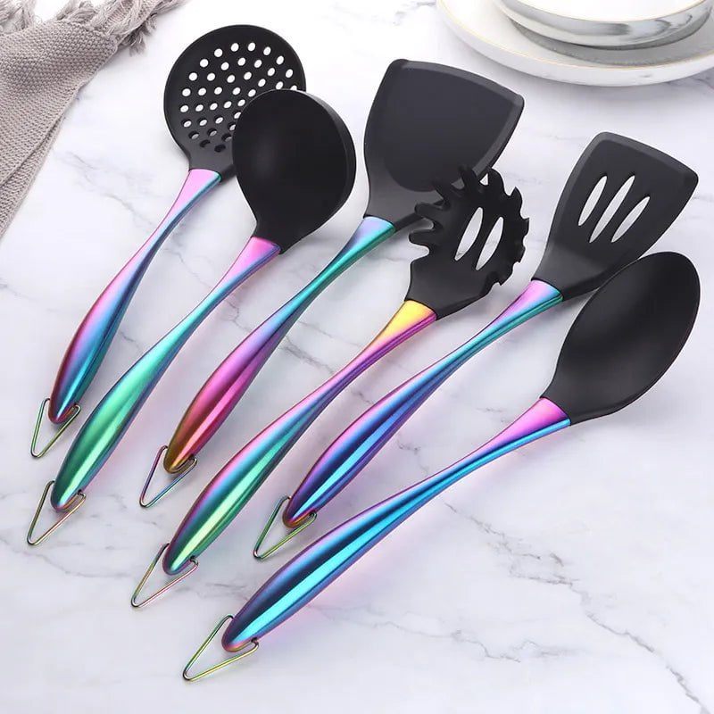 1-7PCS/Set Silicone Cooking Tool Set 6pcs Rainbow 0