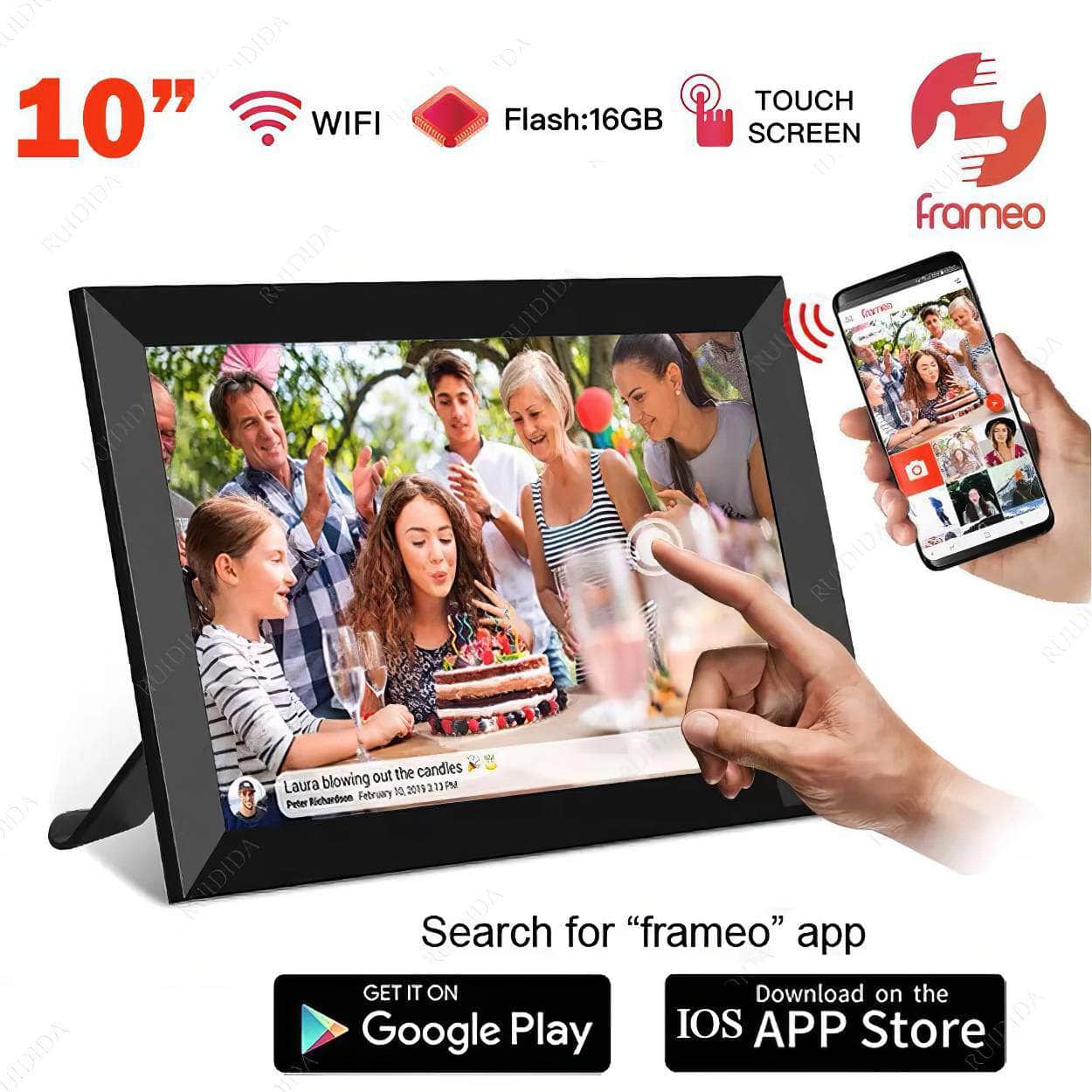 10.1-Inch Frameo WiFi Digital Photo Frame - Smart Electronic Image Album with Built-in 16GB, Ideal for Gift Giving
