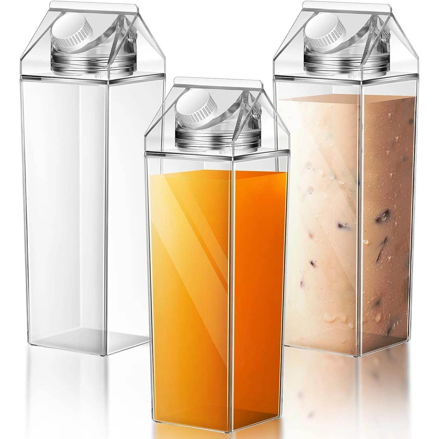 1000ML Square Plastic Milk Carton Water Bottle for Sports, Camping, and Gym 3pcs-1000ML / 500-1000ML