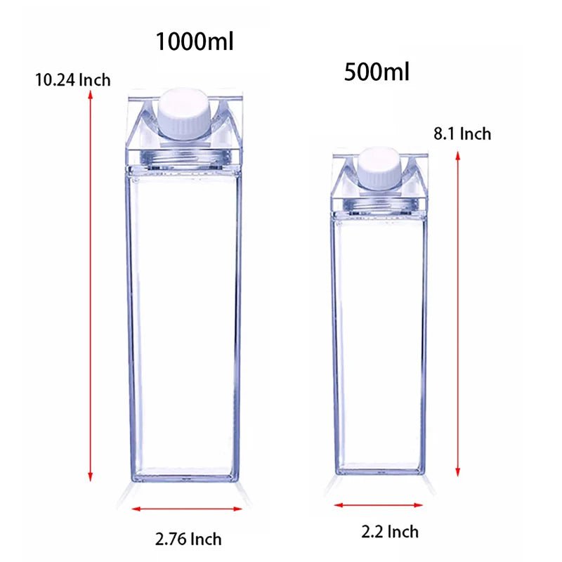 1000ML Square Plastic Milk Carton Water Bottle for Sports, Camping, and Gym