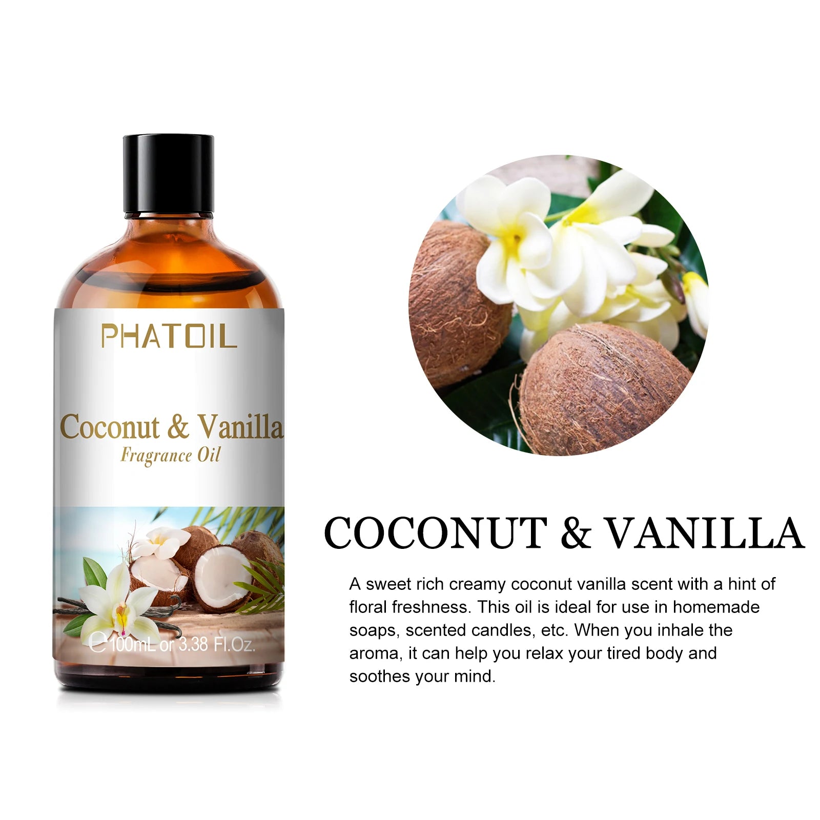 100ml Coconut Fragrance Oil: Candle and Soap Making with Mango, Apple, Banana, Grape, Cherry, Watermelon, Lemon, Passion Fruit Flavoring Coconut Vanilla / 100ml / United States