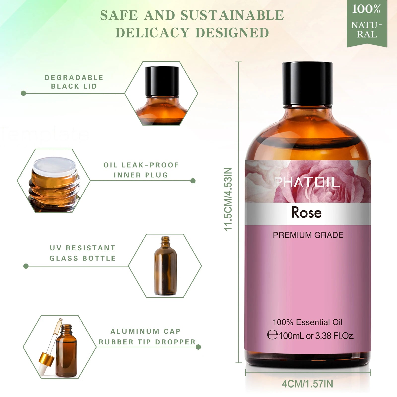 100ml Pure Natural Rose Essential Oil: Humidifier Diffuser Lavender, Vanilla, Peppermint, Geranium, Cloves, Basil, Tea Tree Aroma Oil