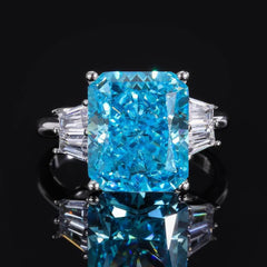10Ct Lab Created Diamond Gemstone Cushion Cut Icy Deco Statement Ring 5 US / Aquamarine