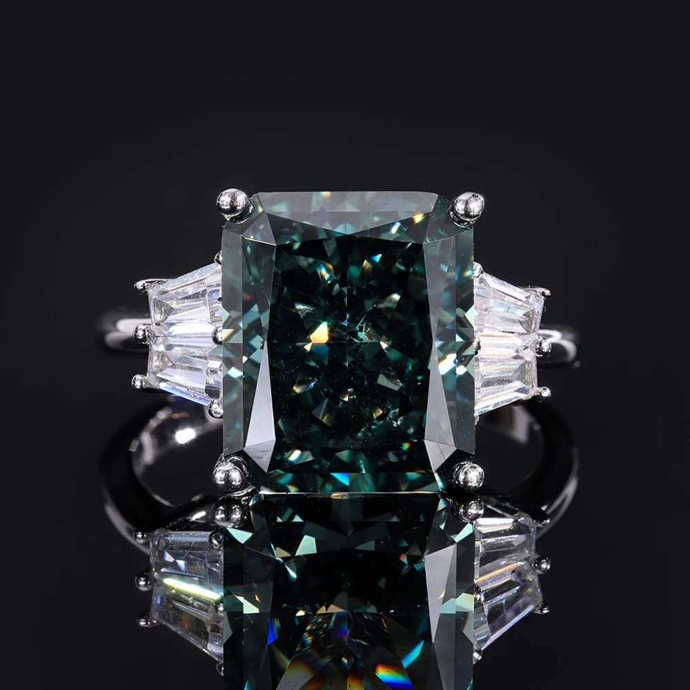 10Ct Lab Created Diamond Gemstone Cushion Cut Icy Deco Statement Ring 5 US / Emerald