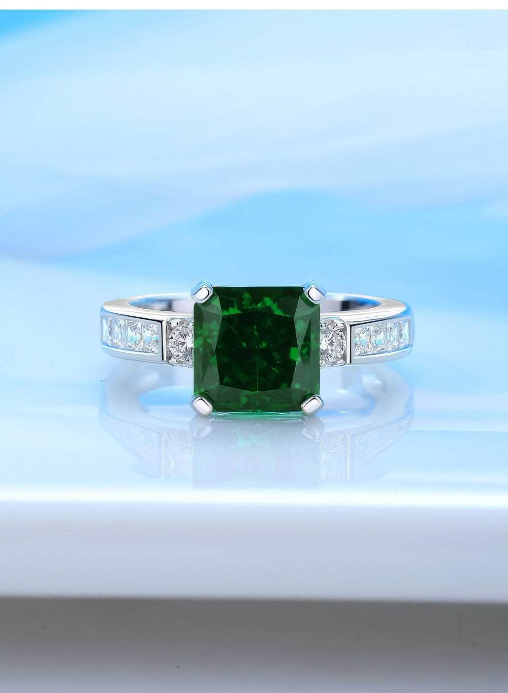 10K White Gold Emerald Square Cut Lab Simulated Diamond Gemstone Ring