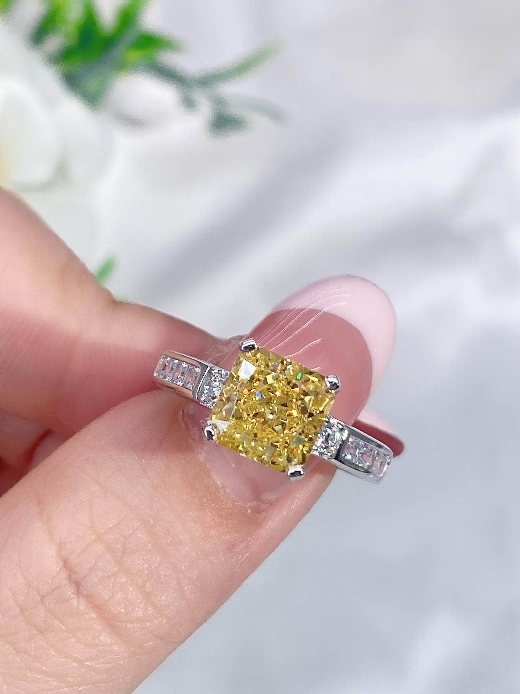 10K White Gold Emerald Square Cut Lab Simulated Diamond Gemstone Ring