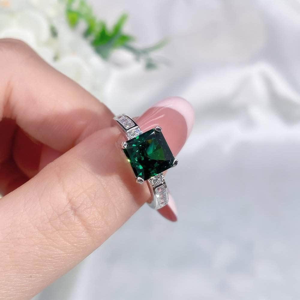 10K White Gold Emerald Square Cut Lab Simulated Diamond Gemstone Ring