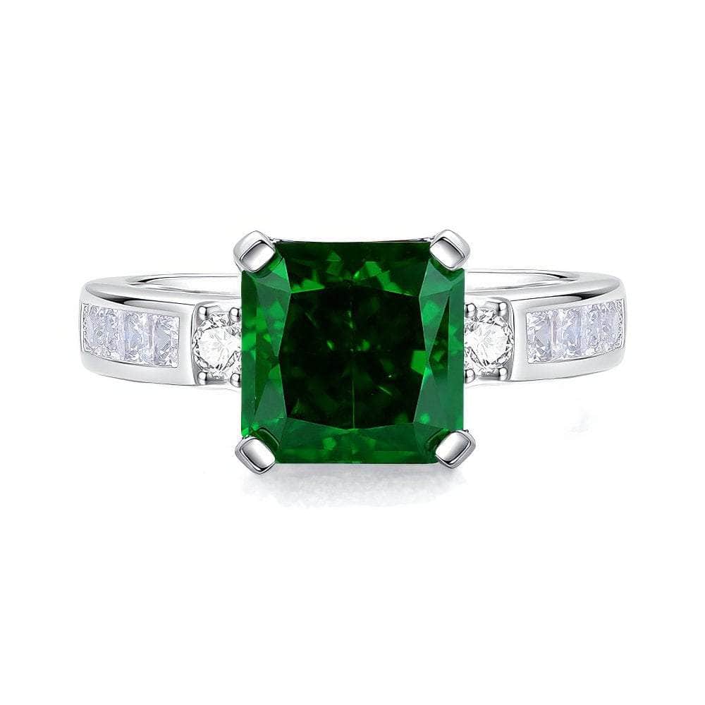 10K White Gold Emerald Square Cut Lab Simulated Diamond Gemstone Ring 6 US / Emerald