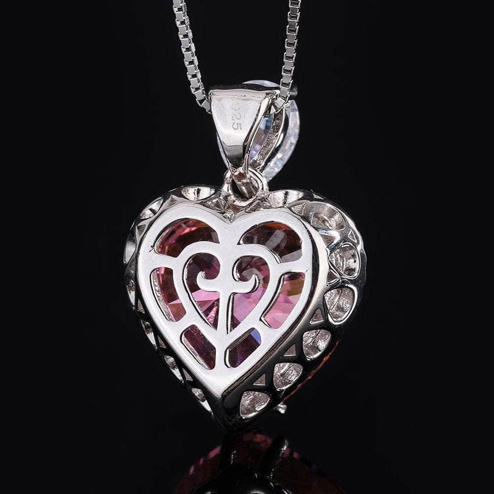 10k White Gold Heart Shaped Swiss Blue Topaz & White Lab Created Sapphire S925 Silver Necklace