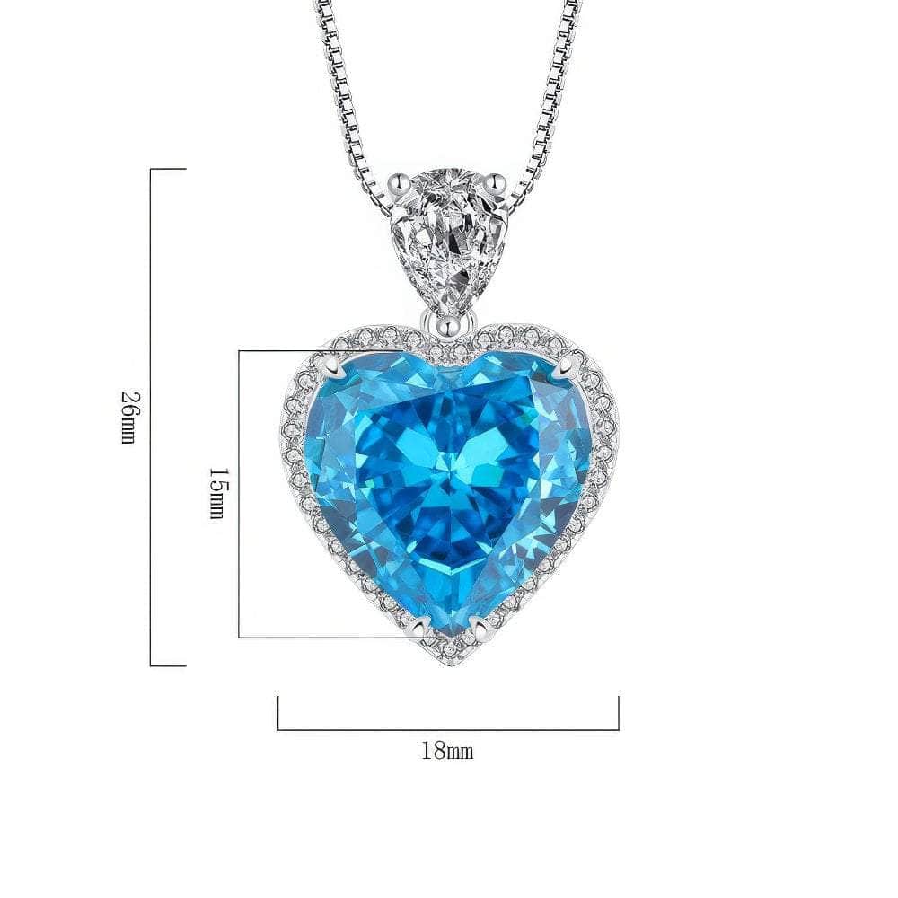 10k White Gold Heart Shaped Swiss Blue Topaz & White Lab Created Sapphire S925 Silver Necklace