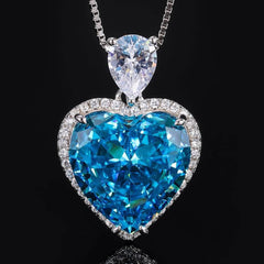 10k White Gold Heart Shaped Swiss Blue Topaz & White Lab Created Sapphire S925 Silver Necklace Blue Topaz
