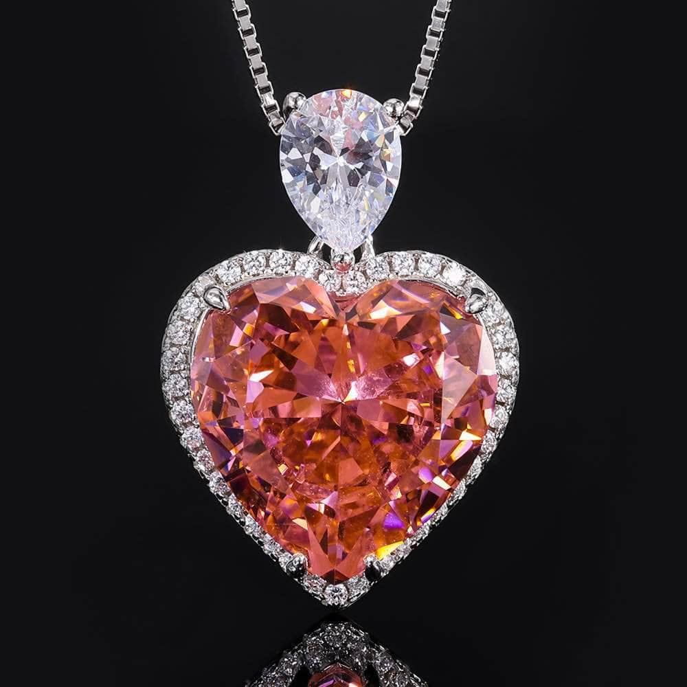 10k White Gold Heart Shaped Swiss Blue Topaz & White Lab Created Sapphire S925 Silver Necklace Padparadscha