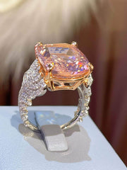 10K White Lab Simulated Pink Diamond Crystal Gemstone Statement Ring