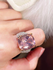 10K White Lab Simulated Pink Diamond Crystal Gemstone Statement Ring