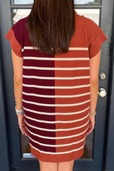 Striped Quarter Zip Cap Sleeve Sweater Dress