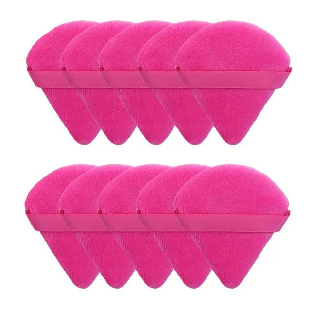 12Pc Velvet Triangle Makeup Sponges for Face and Eyes 10pcs-rose-red