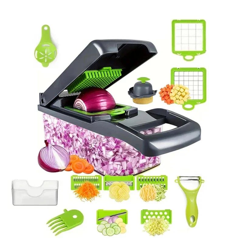 14/16-in-1 Multifunctional Vegetable Chopper - Onion Chopper, Food Grater, Kitchen Vegetable Slicer, Dicer Cutter with Handle 16 in 1 grey