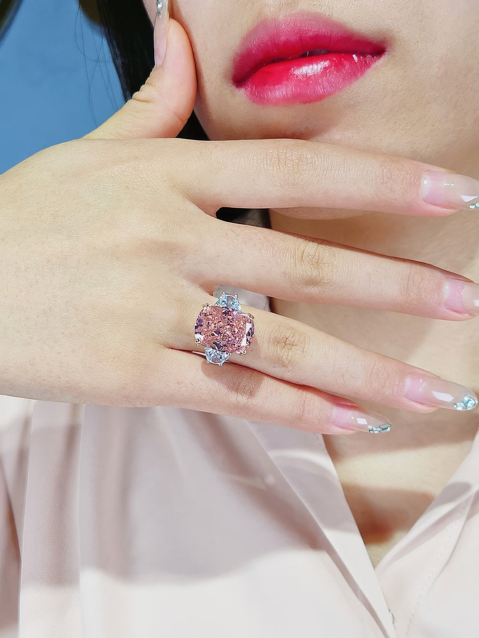 14 Ct Pink Sapphire Lab Created Diamond Statement Ring