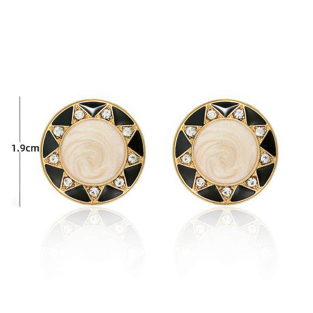 14K Gold Round Rhinestone Studded Enamel Two-Toned Earrings