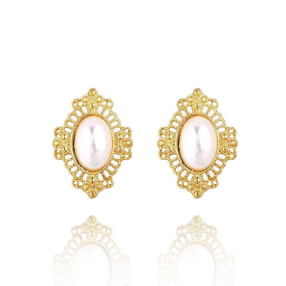 14k Gold Victorian Style Pearl Deco Floral Themed Earrings