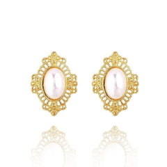 14k Gold Victorian Style Pearl Deco Floral Themed Earrings