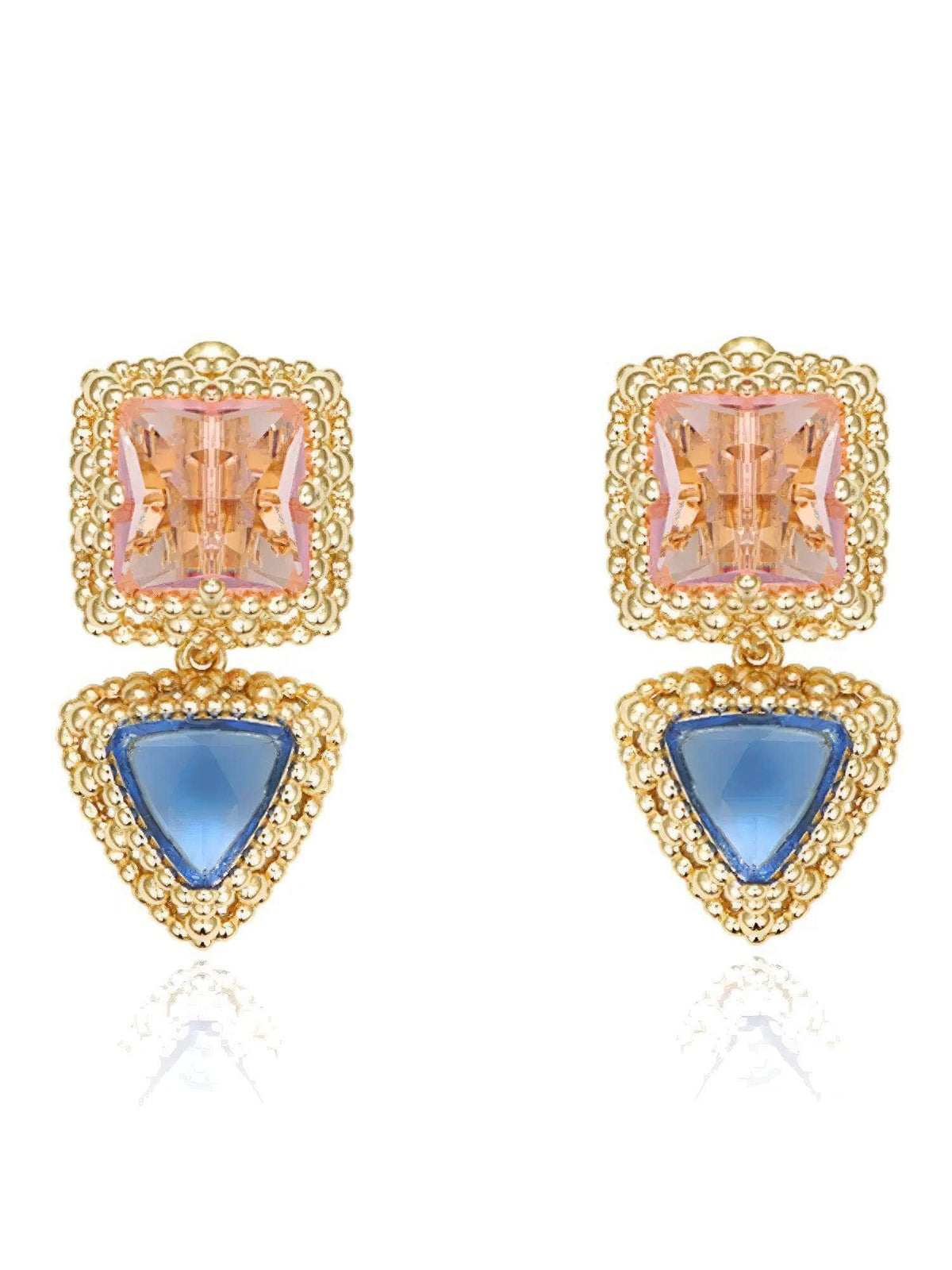 14K Gold Detailed Two-Toned Gemstone Earrings