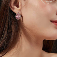 14K Gold Rhinestone Pink Halo Earrings