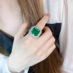 14ct 925 Silver Emerald Cut Lab Diamond Gold Accented Gemstone Ring
