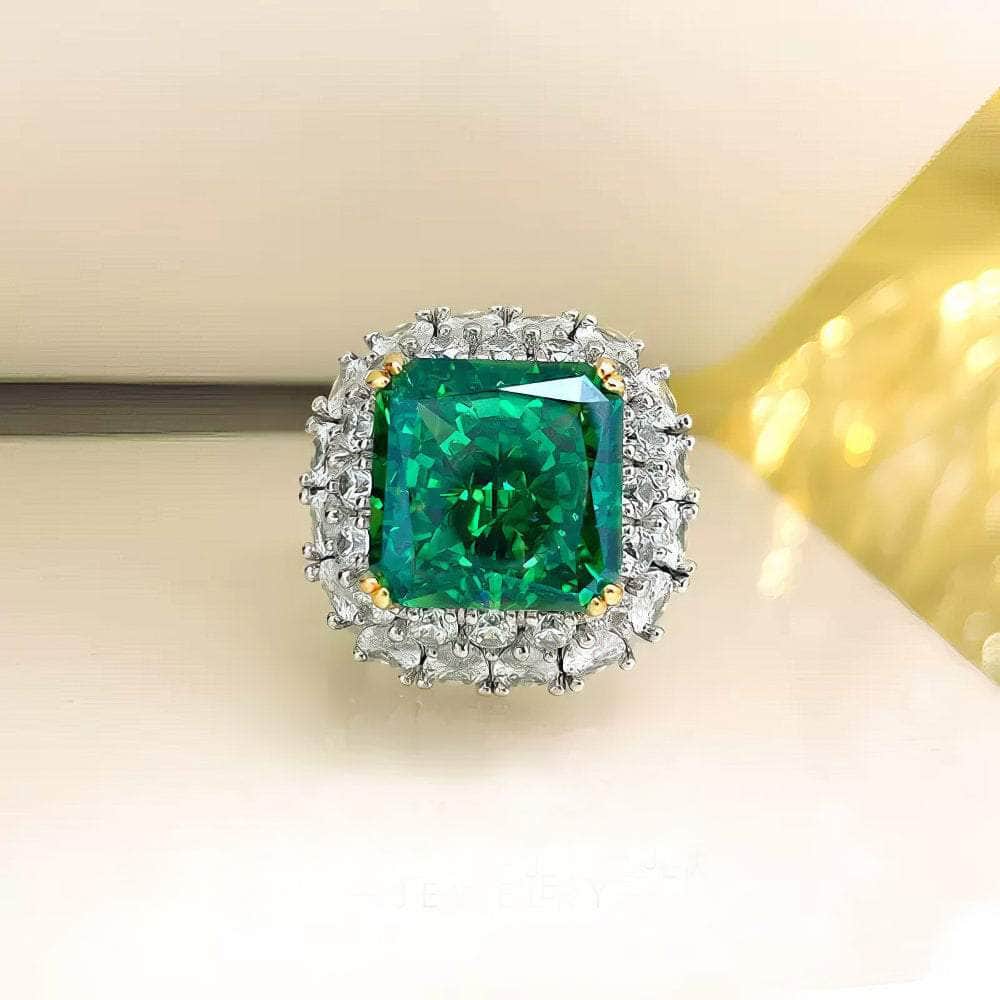 14ct 925 Silver Emerald Cut Lab Diamond Gold Accented Gemstone Ring 5 US / Emerald