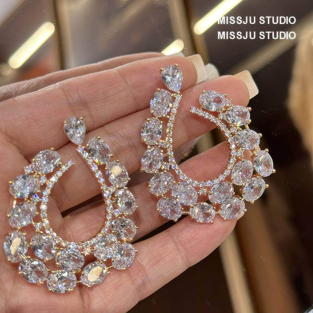 14CT Pear Cut Diamante Bezel Setting Crystal Hoop Earrings White