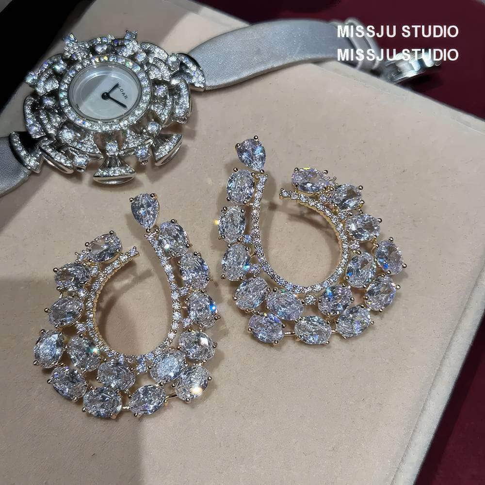 14CT Pear Cut Diamante Bezel Setting Crystal Hoop Earrings White