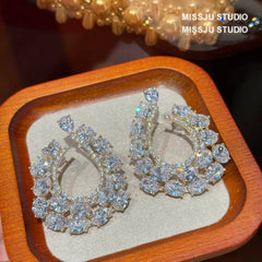 14CT Pear Cut Diamante Bezel Setting Crystal Hoop Earrings White