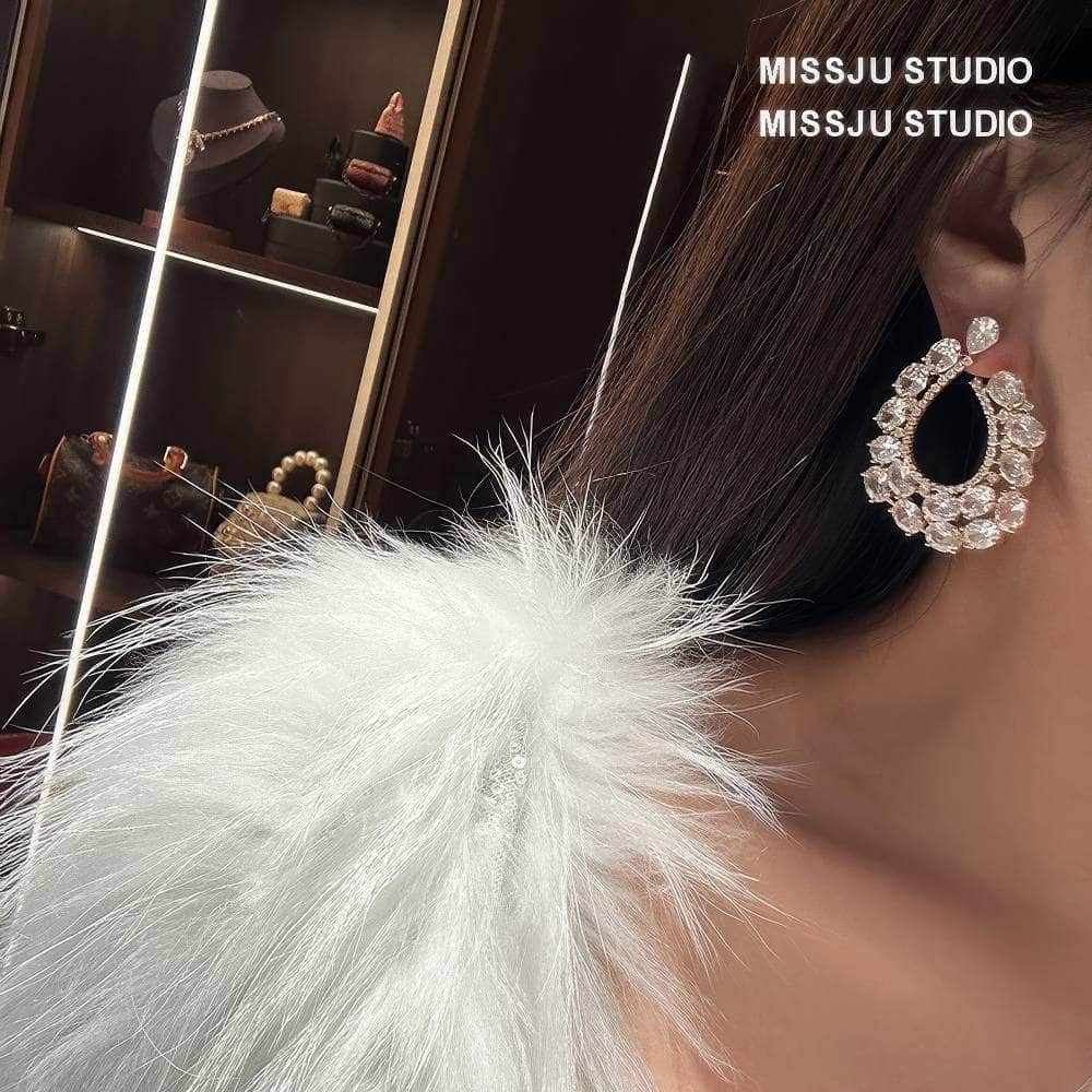 14CT Pear Cut Diamante Bezel Setting Crystal Hoop Earrings White