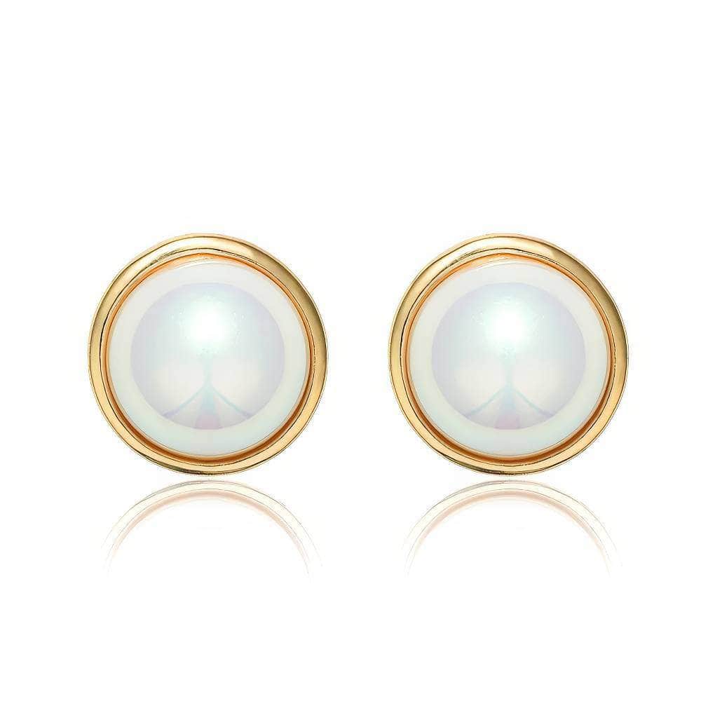 14K Gold Accented Cabochon Statement Earrings White / Clip On