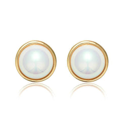 14K Gold Accented Cabochon Statement Earrings White / Clip On