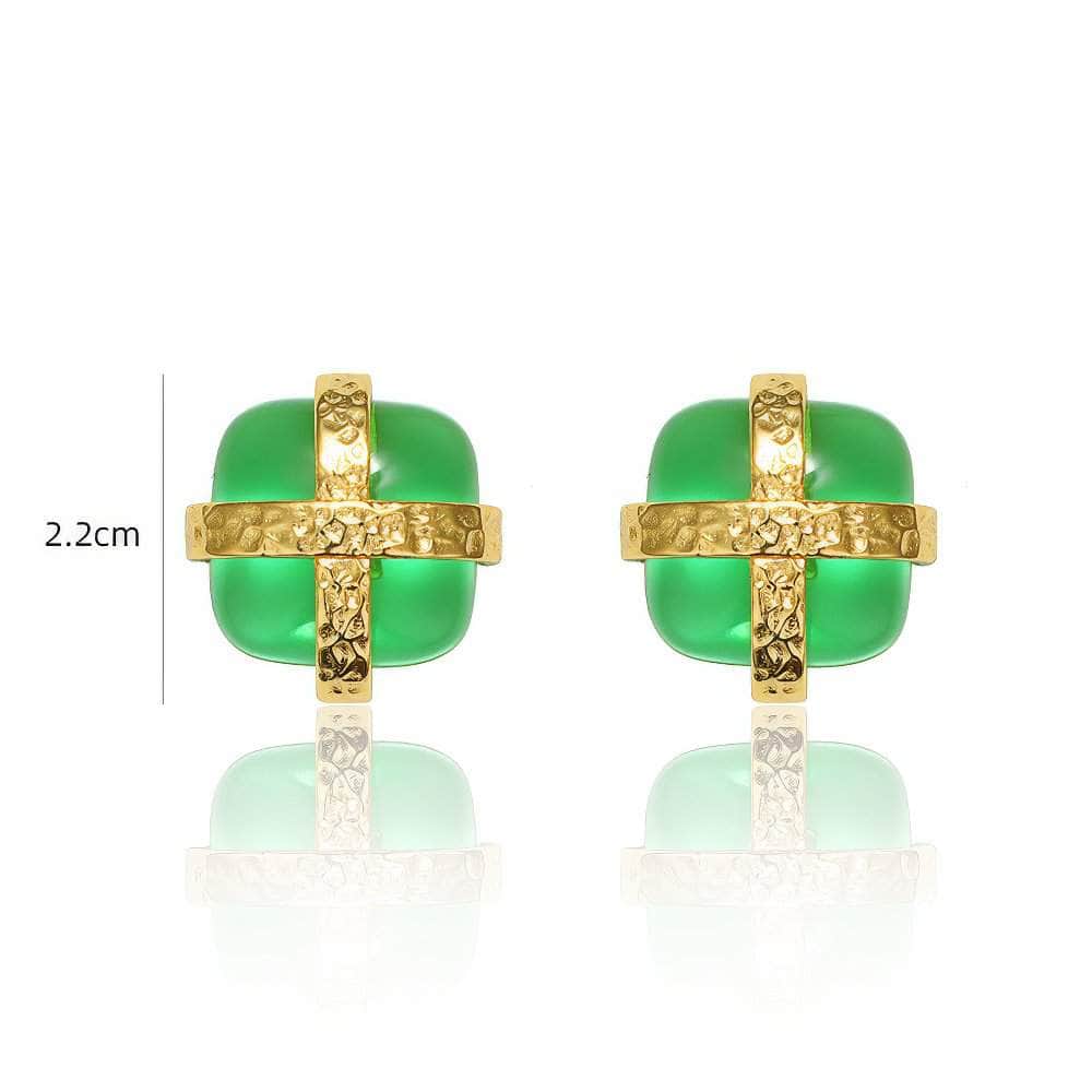 14k Gold Accented Square Gemstone Earrings