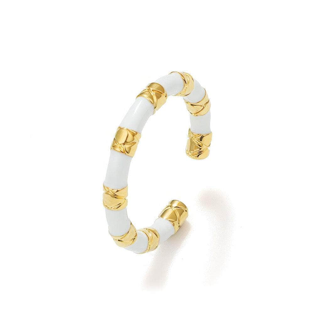 14k Gold Bamboo Adjustable Three Set Cuff Ring Adjustable / White