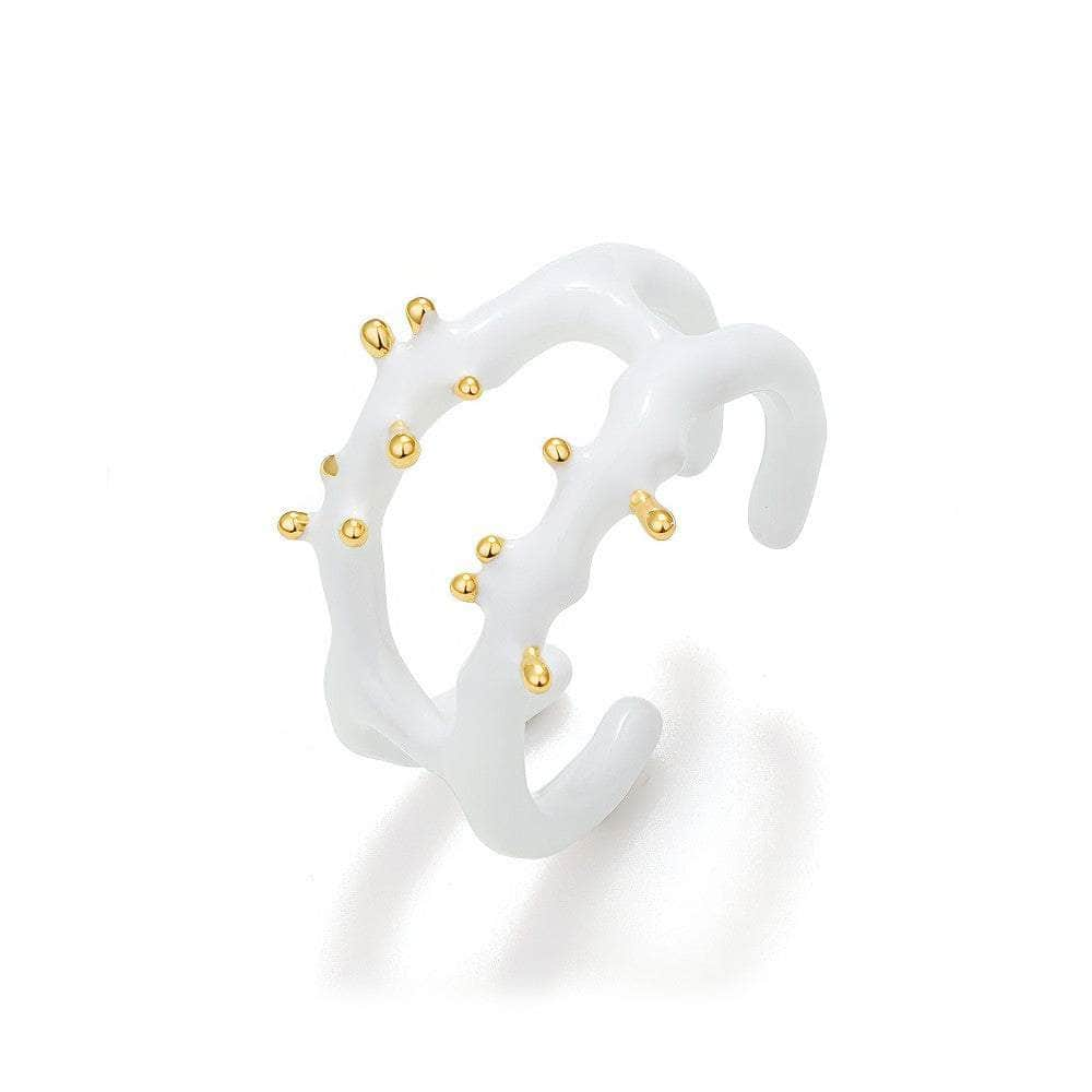 14k Gold Bamboo Adjustable Three Set Cuff Ring Adjustable / White