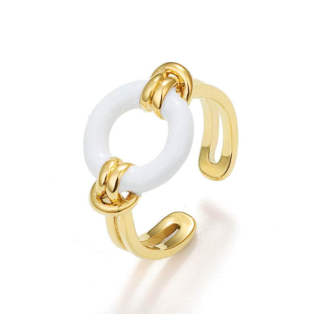 14k Gold Bamboo Adjustable Three Set Cuff Ring Adjustable / White