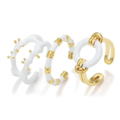 14k Gold Bamboo Adjustable Three Set Cuff Ring Adjustable / White