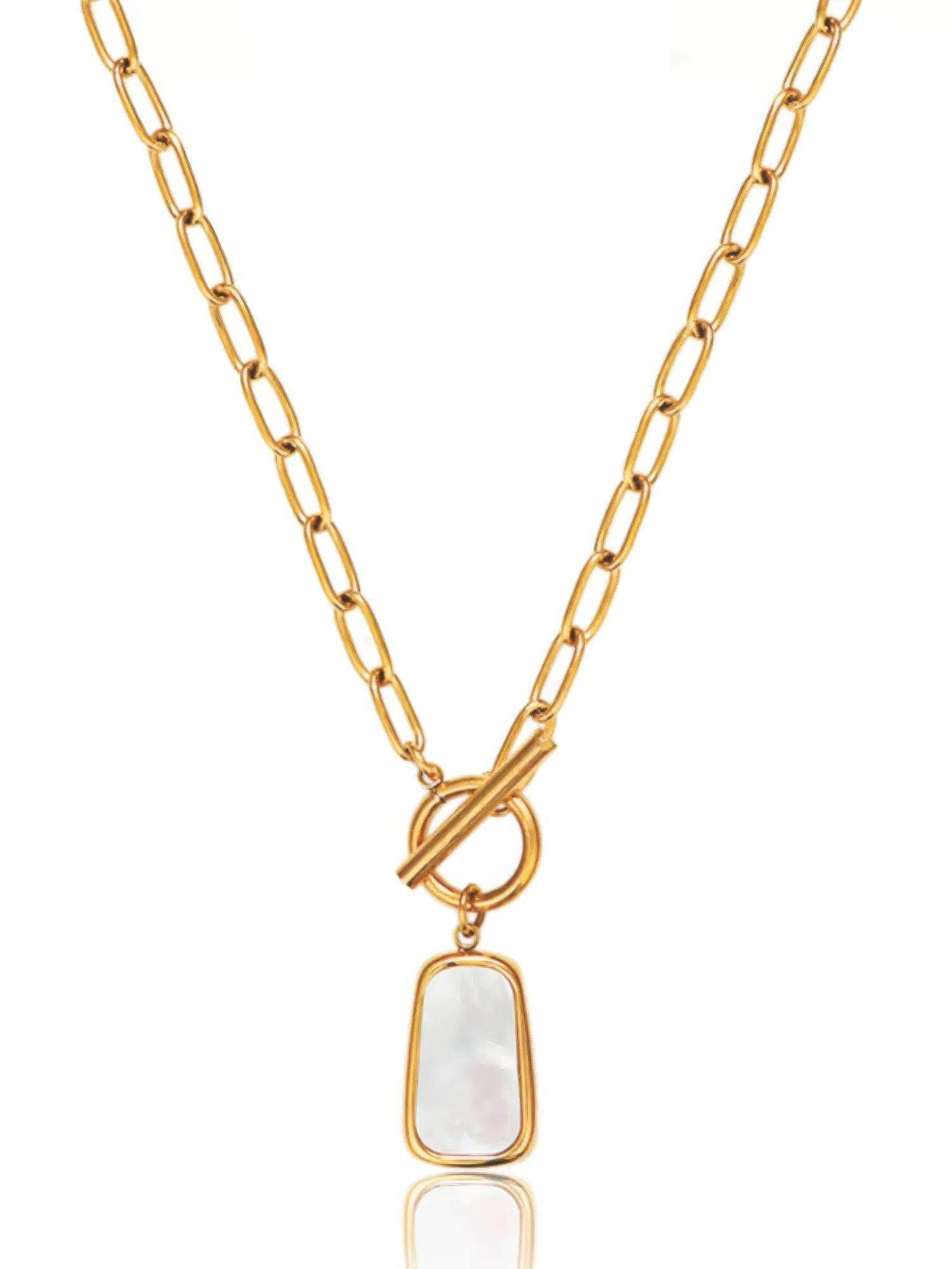 14K Gold Baroque Pearl Pendant Paperclip Necklace Gold