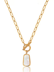 14K Gold Baroque Pearl Pendant Paperclip Necklace Gold