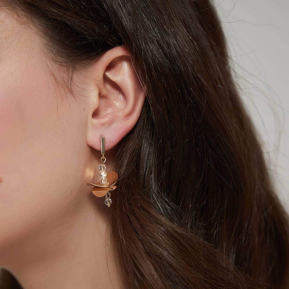 14K Gold Blossom Crystal Drop Earrings