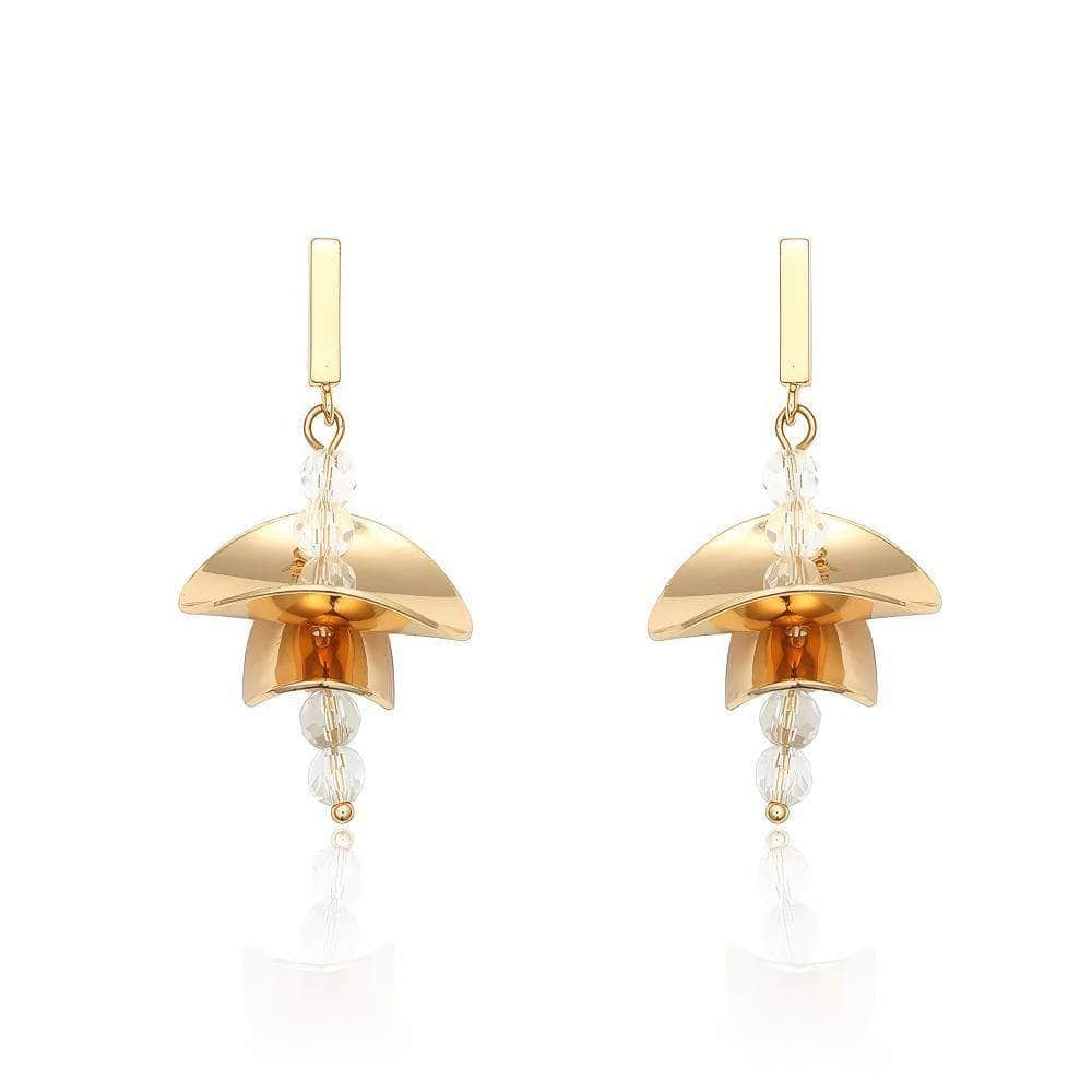 14K Gold Blossom Crystal Drop Earrings Gold / Clip On