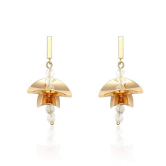 14K Gold Blossom Crystal Drop Earrings Gold / Clip On