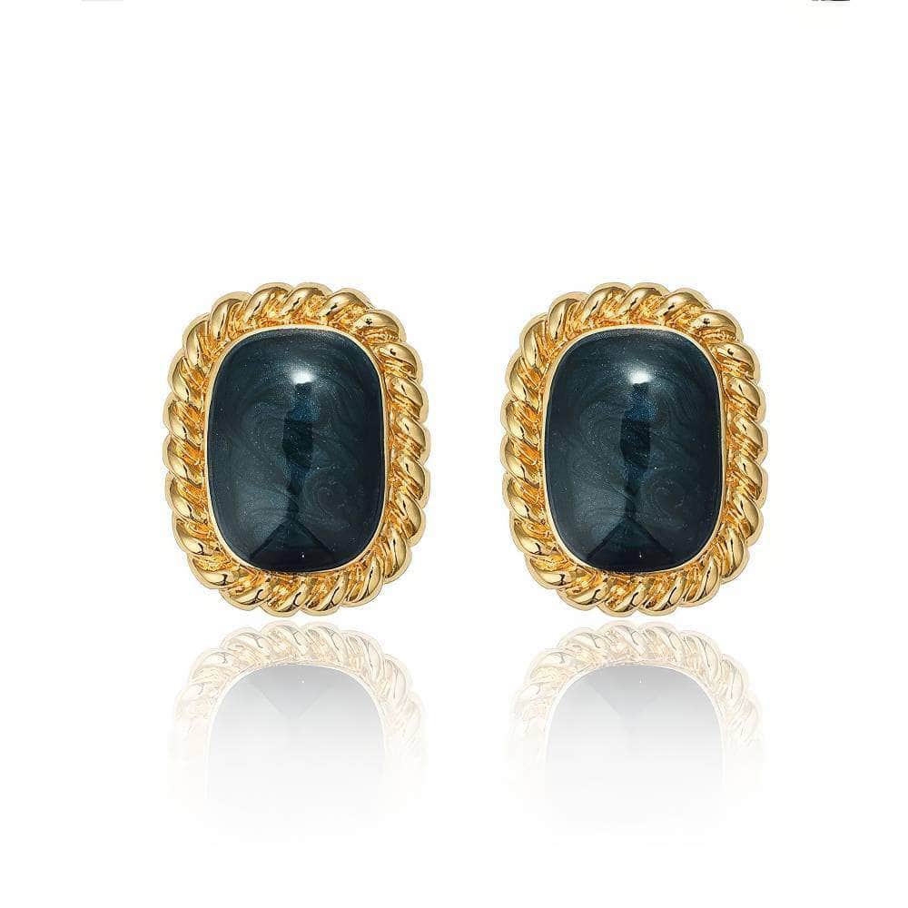 14K Gold Blue Opal Gemstone Vintage Earrings Black / Clip On